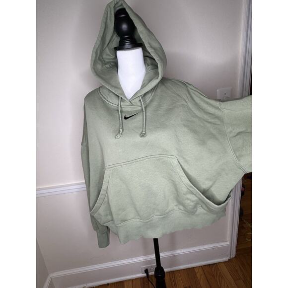 Nike Hoodie Womens Large Center Swoosh Y2K Boxy Sweatshirt Green Crop Pullover M - Picture 1 of 10